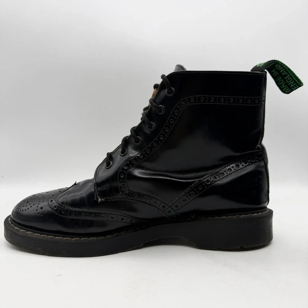 Solovair Boots Mens UK 9 Black Hi-Shine 6 Eye Brogue Wing Tip Made in England